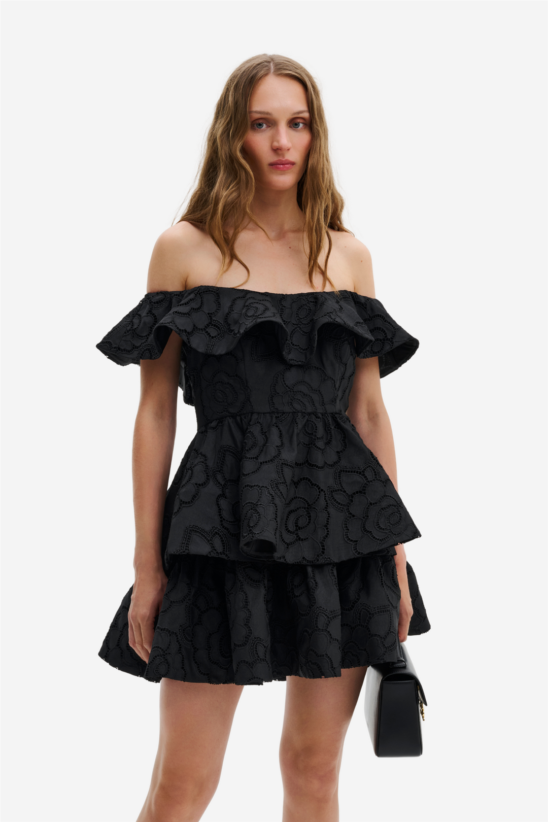 Malina Kjoler & jumpsuits Tracy Off Shoulder Lace Mini Dress Black