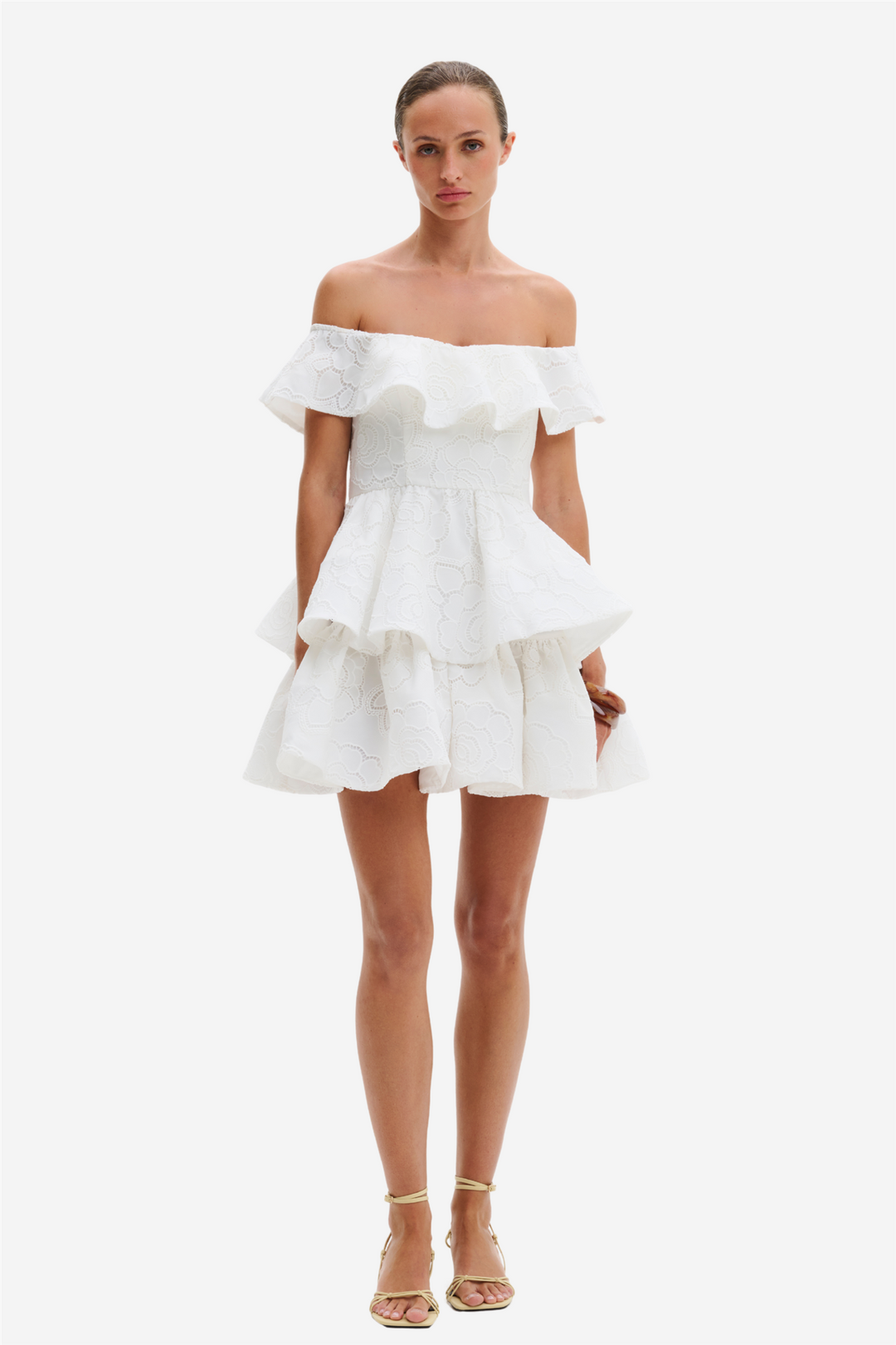 Malina Kjoler & jumpsuits Tracy Off Shoulder Lace Mini Dress White