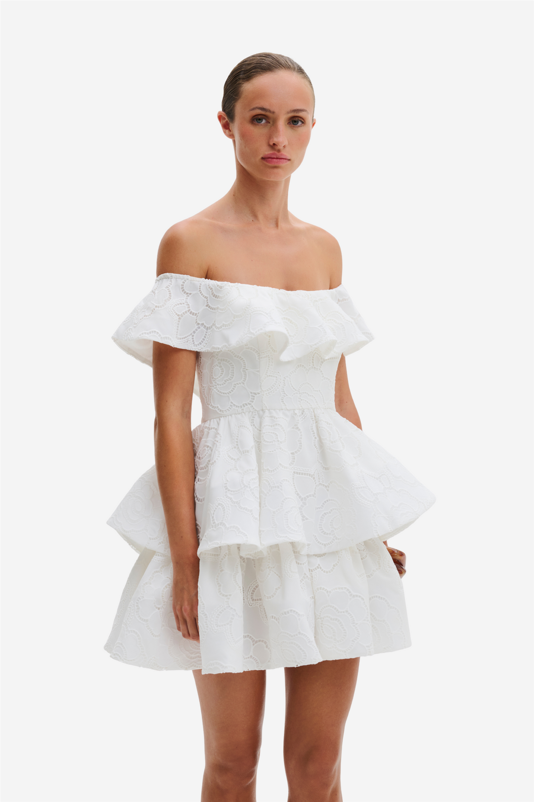 Malina Kjoler & jumpsuits Tracy Off Shoulder Lace Mini Dress White