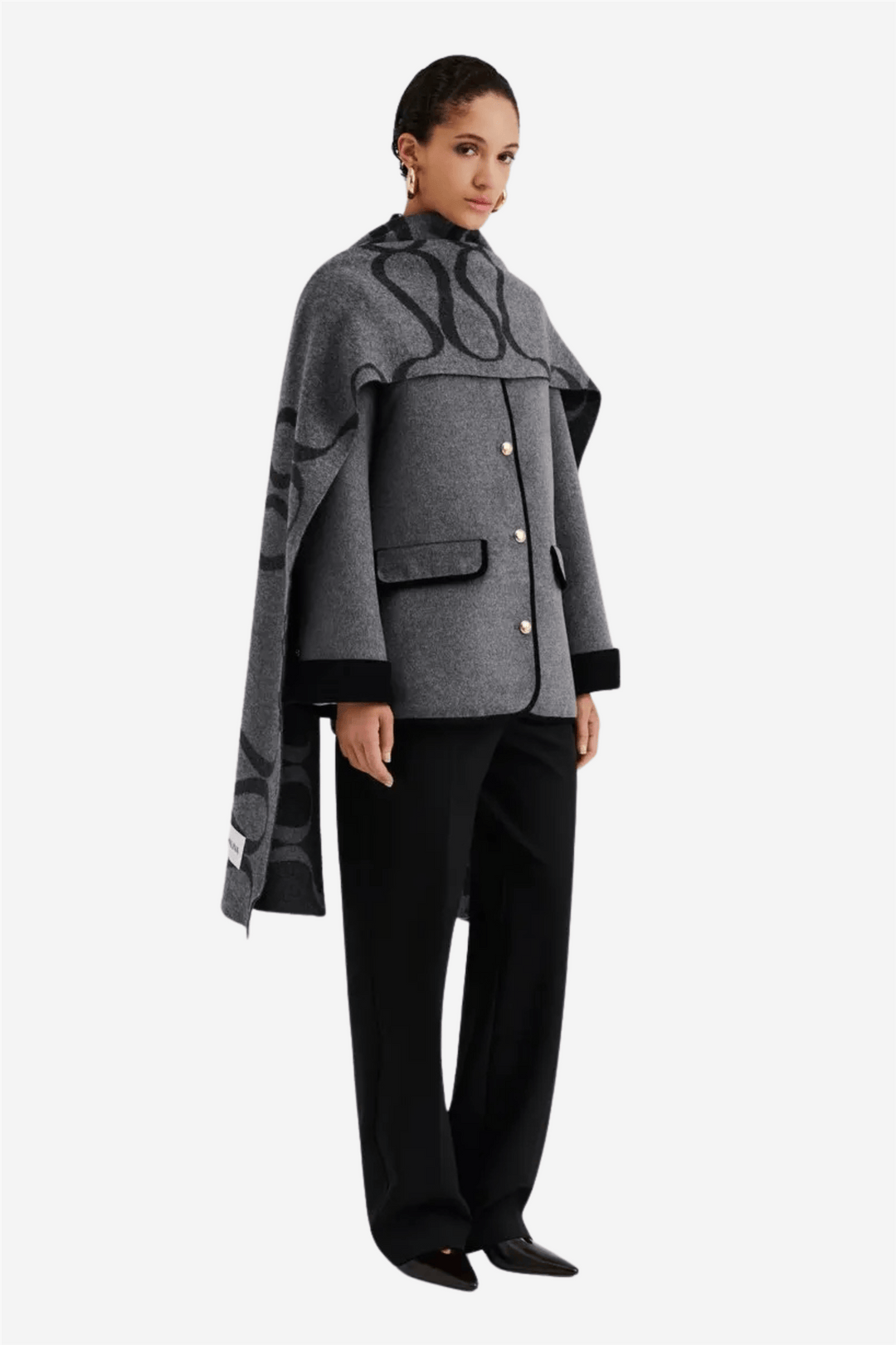 Malina Tilbehør Monogram Wool Blend Scarf Grey