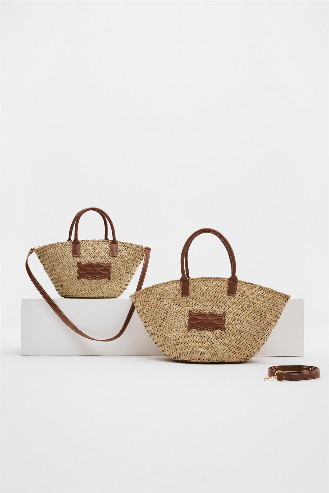 Malina Vesker Large Monogram Straw Tote Cognac