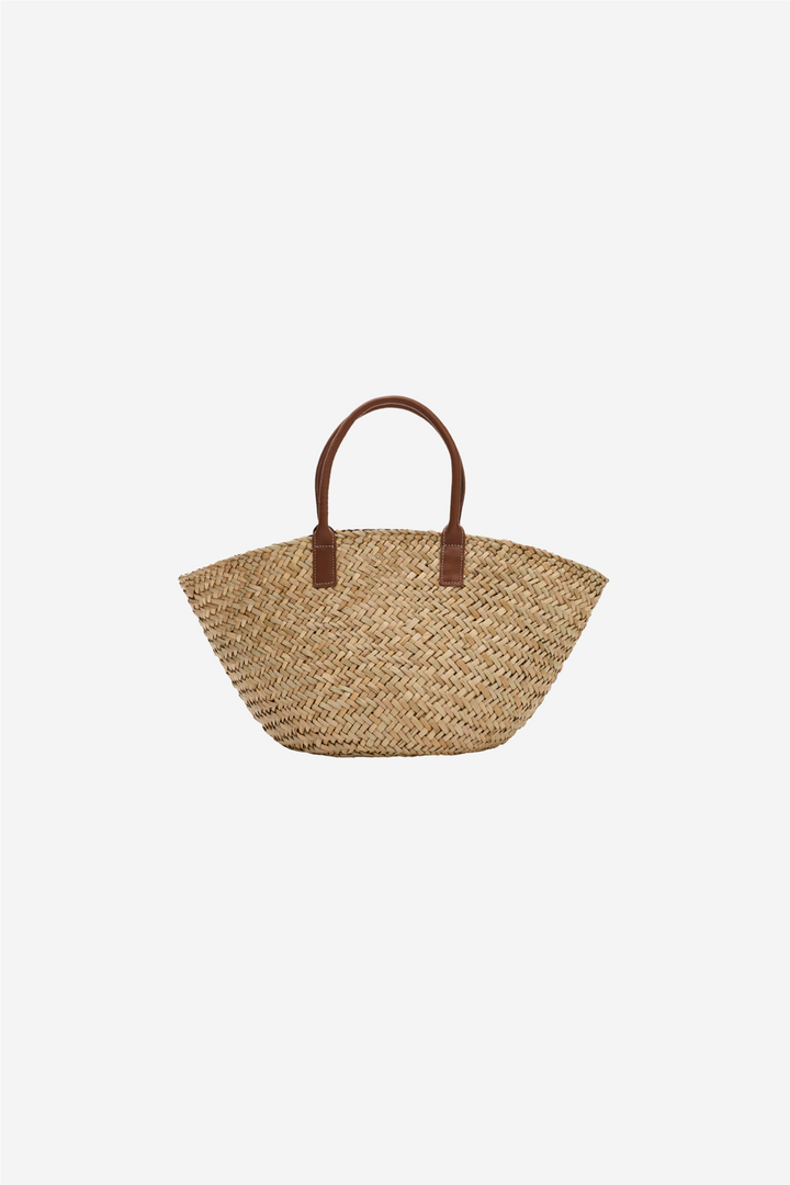 Malina Vesker Large Monogram Straw Tote Cognac
