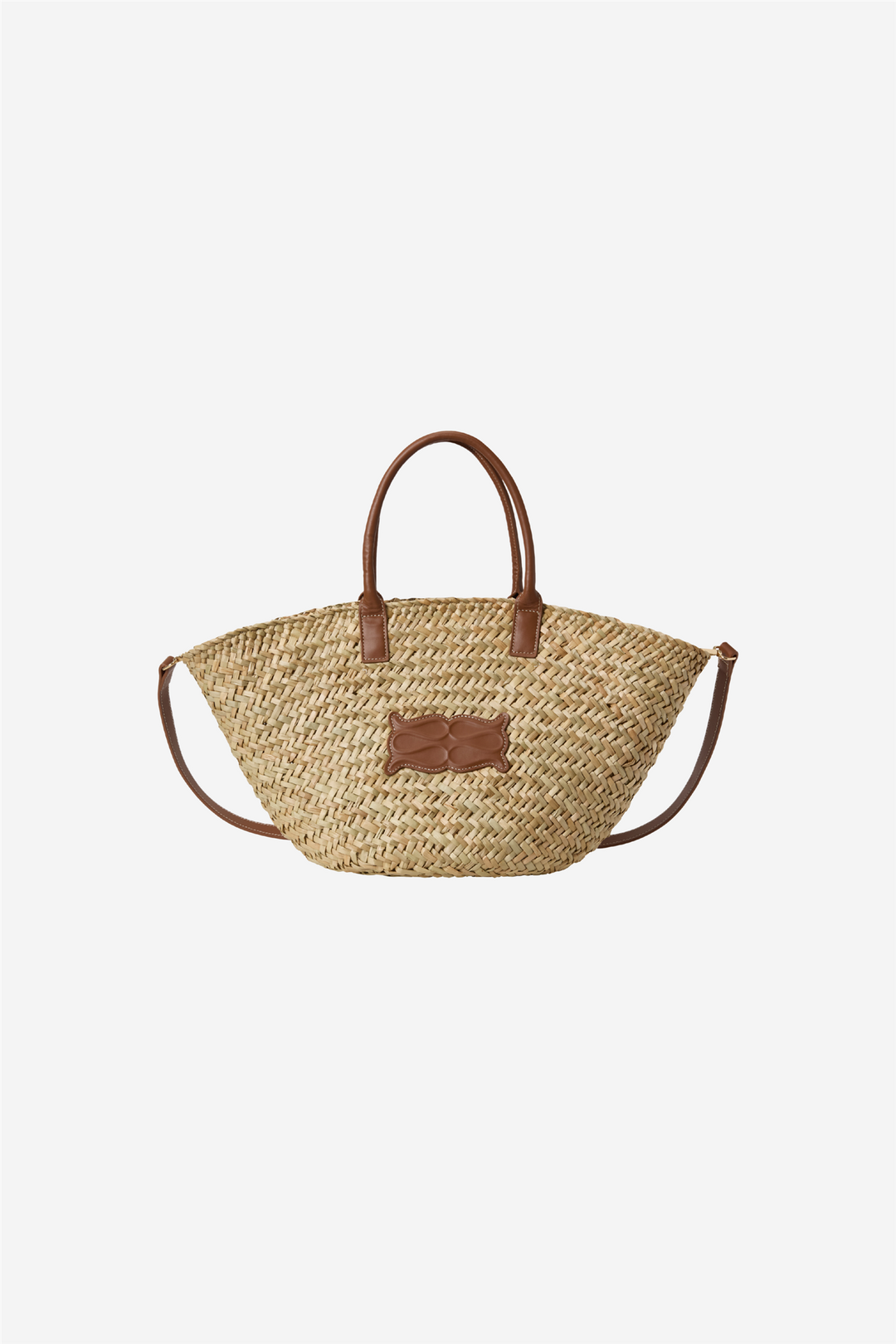 Malina Vesker Large Monogram Straw Tote Cognac
