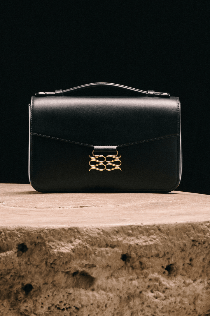 Malina Vesker Monogram Leather Shoulder Bag Black