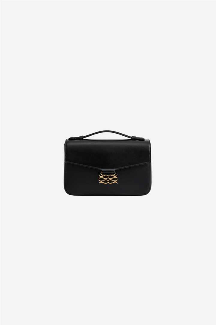 Malina Vesker Monogram Leather Shoulder Bag Black