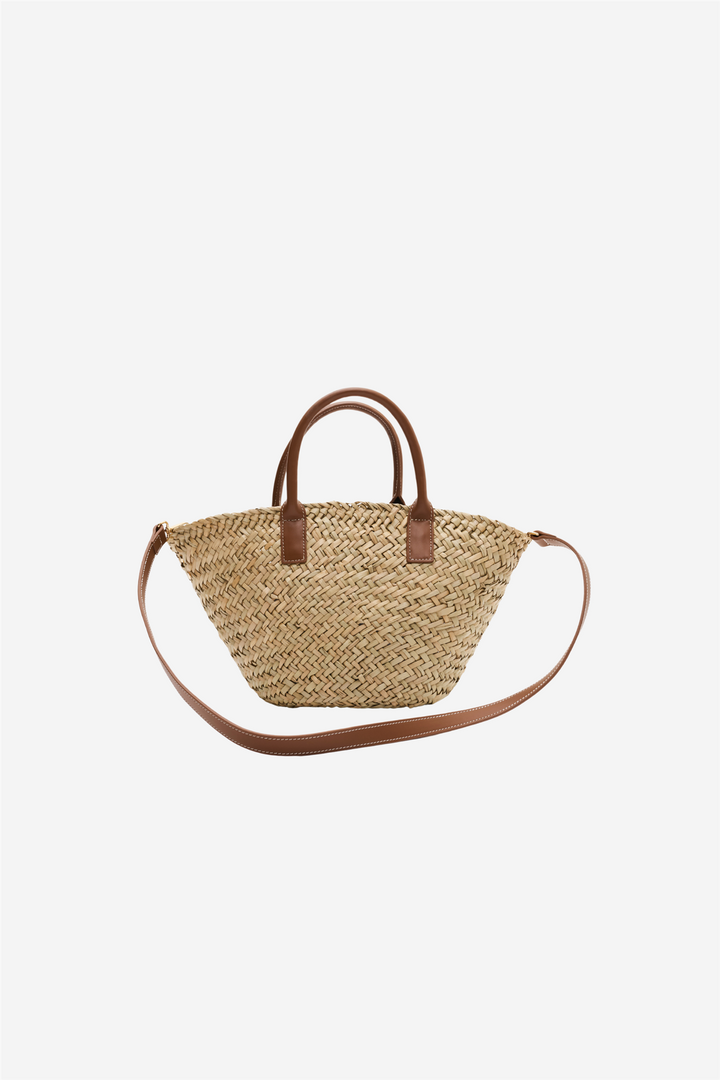 Malina Vesker Small Monogram Straw Tote Cognac