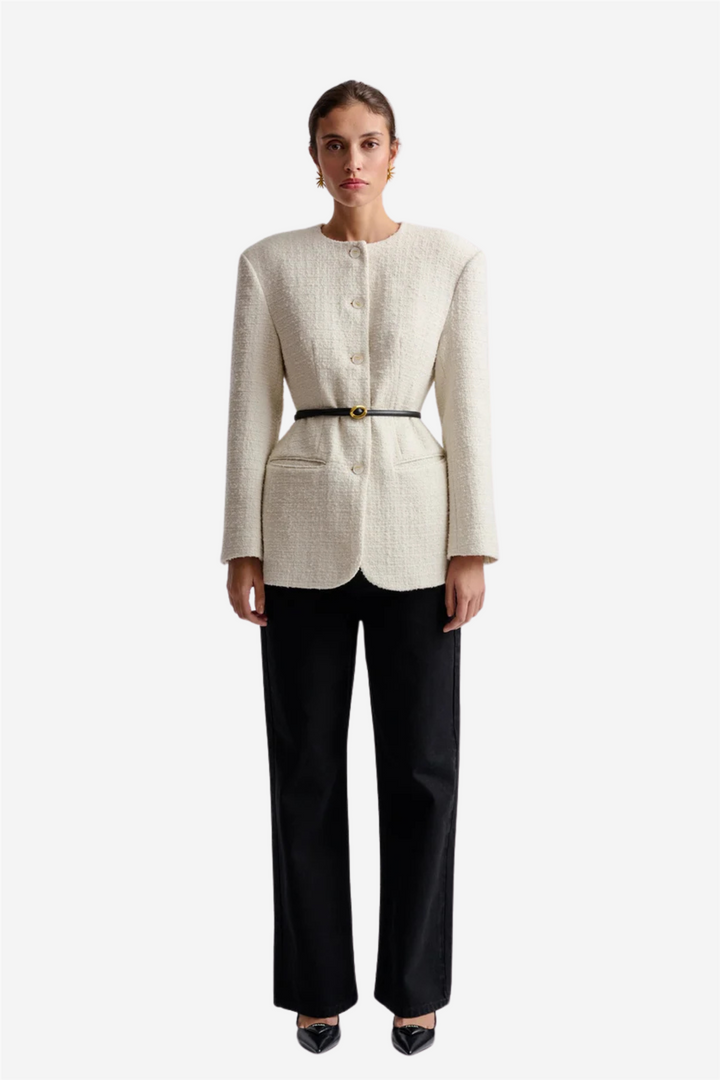 Malina Yttertøy Carol fitted round neck blazer Vanilla