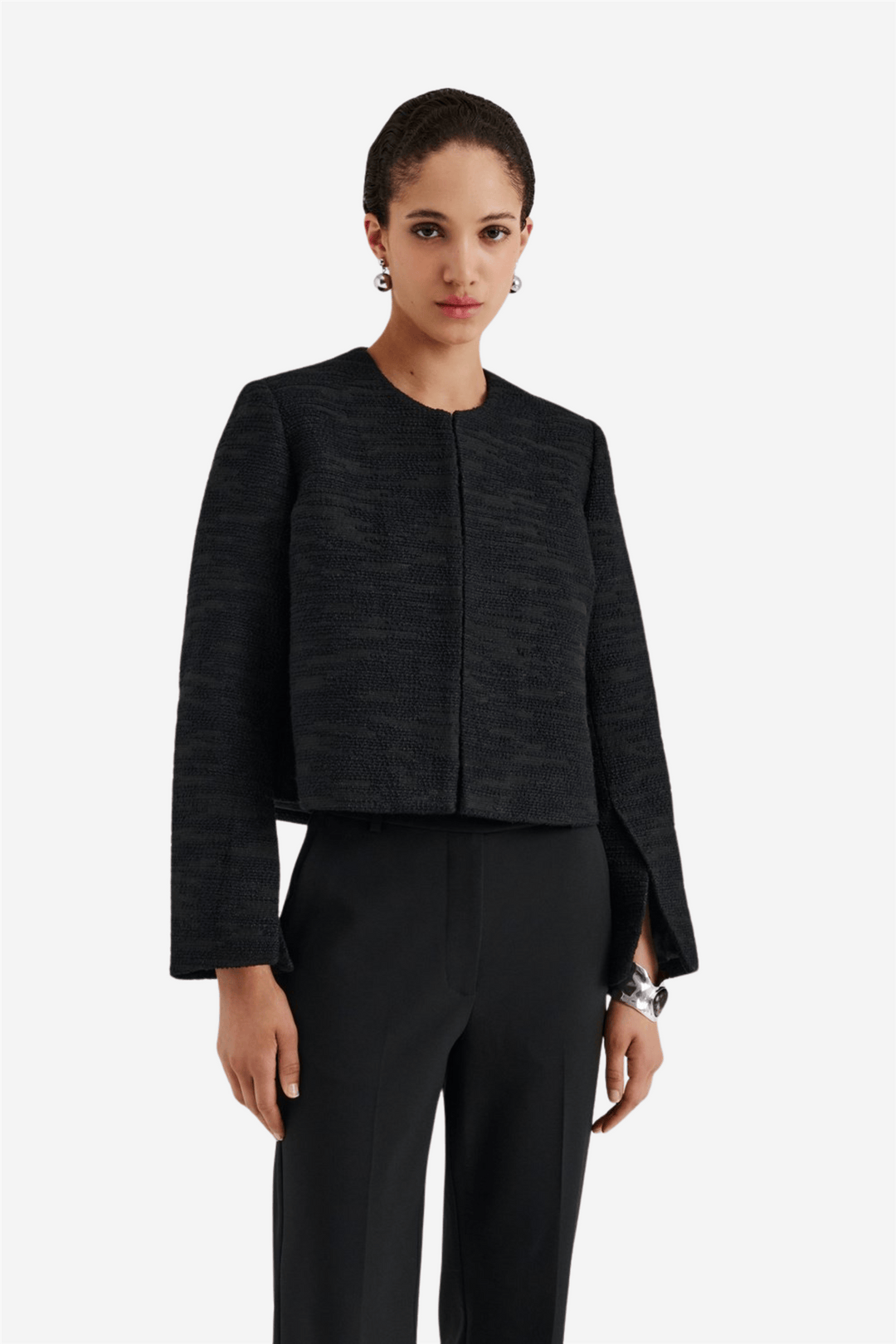 Malina Yttertøy Ruthie Cropped Boucle Blazer Black