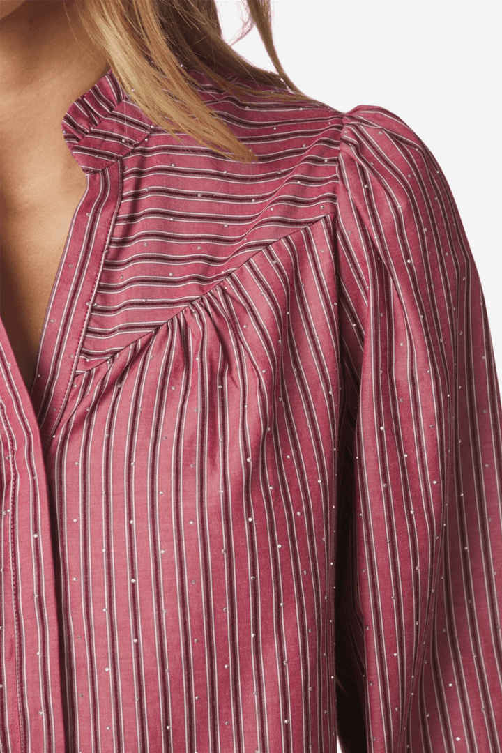 Neo Noir Bluser &amp; Skjorter Astrida Soft Stripe Stone Blouse Dark Rose