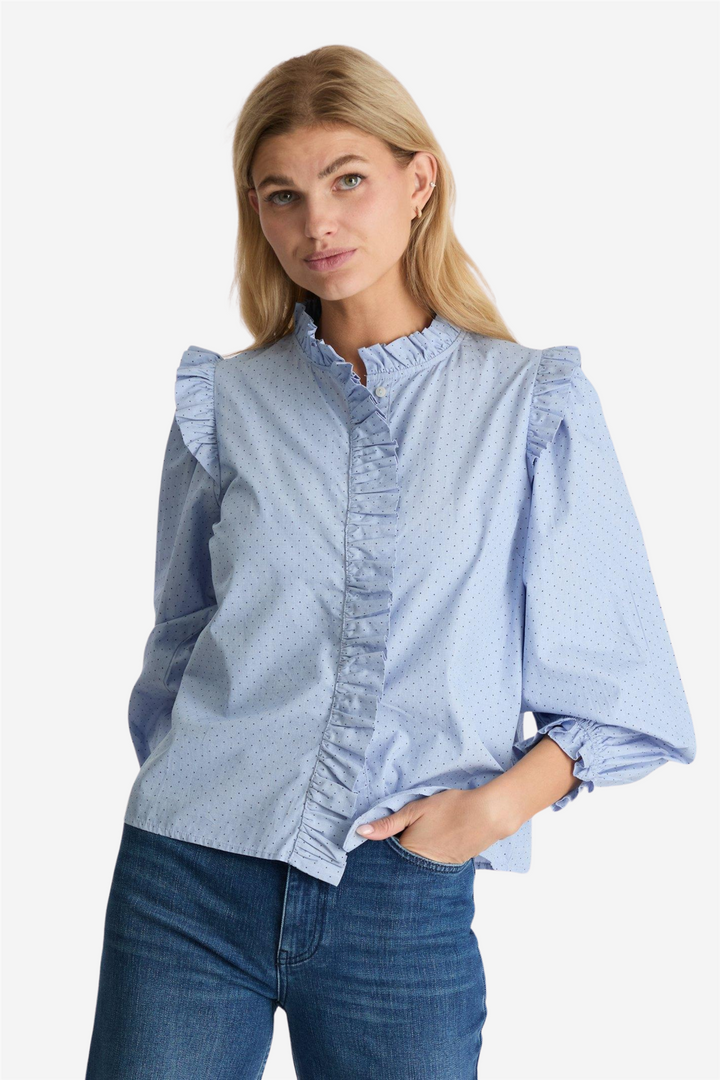 Neo Noir Bluser & Skjorter Charly Mini Dot Blouse Light Blue