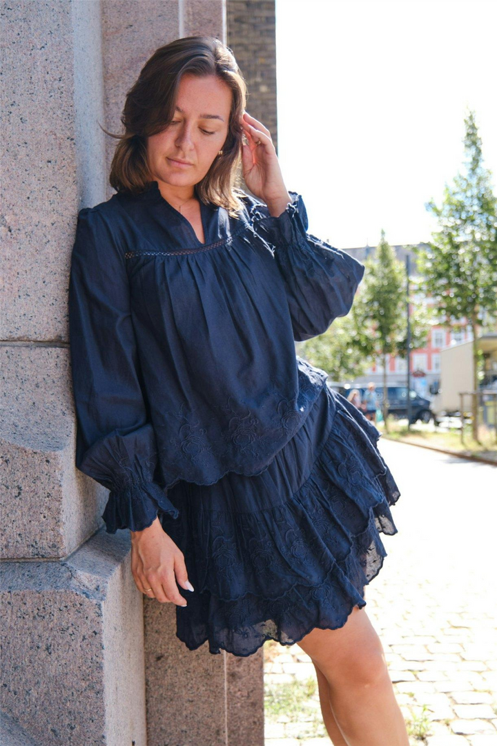 Neo Noir Bluser & Skjorter Heline Emb Blouse Navy