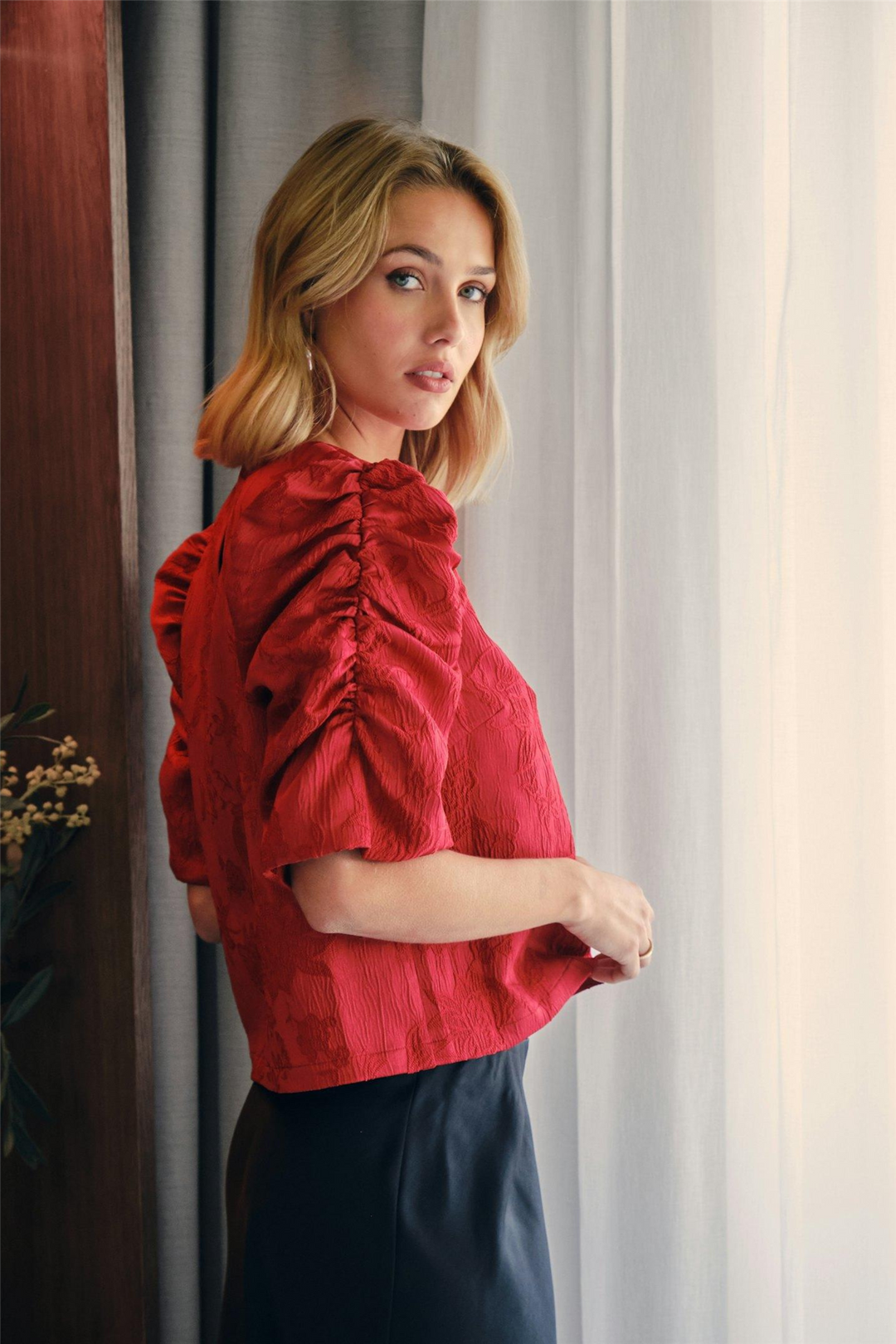 Neo Noir Bluser & Skjorter Joba Jacqard Blouse Red