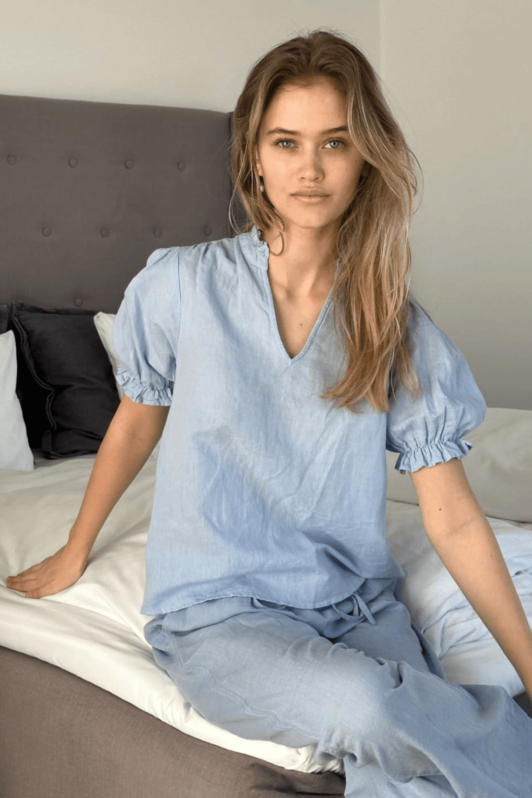 Neo Noir Bluser & Skjorter Odesa Linen Blouse Light Blue
