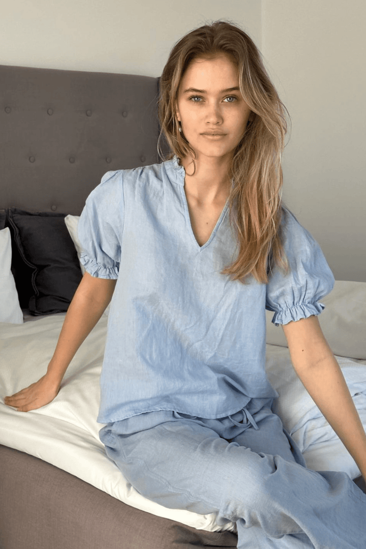 Neo Noir Bluser & Skjorter Odesa Linen Blouse Light Blue