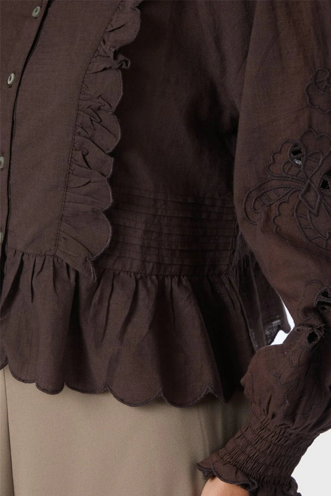 Neo Noir Bluser & Skjorter Petrine Embroidery Blouse Dark Brown