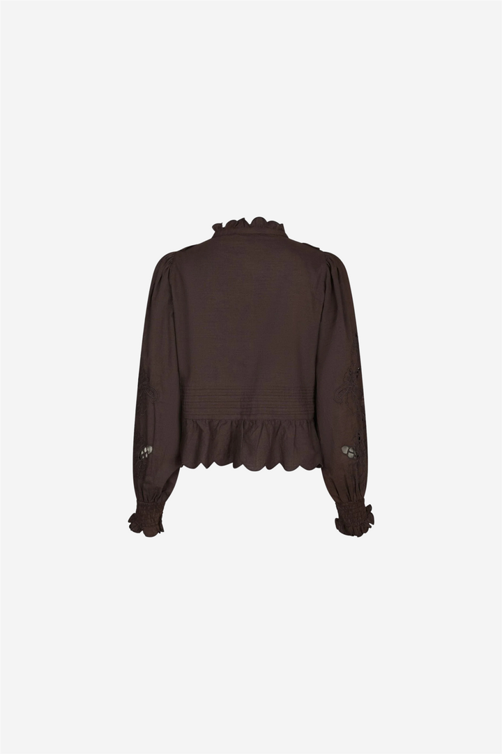 Neo Noir Bluser & Skjorter Petrine Embroidery Blouse Dark Brown