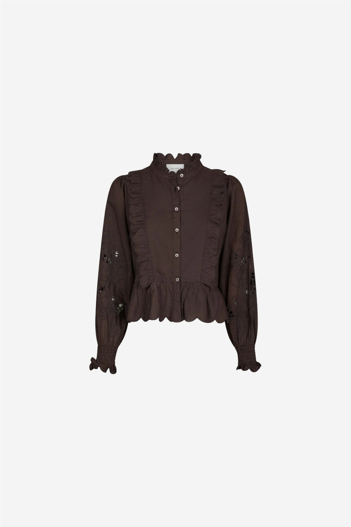 Neo Noir Bluser & Skjorter Petrine Embroidery Blouse Dark Brown