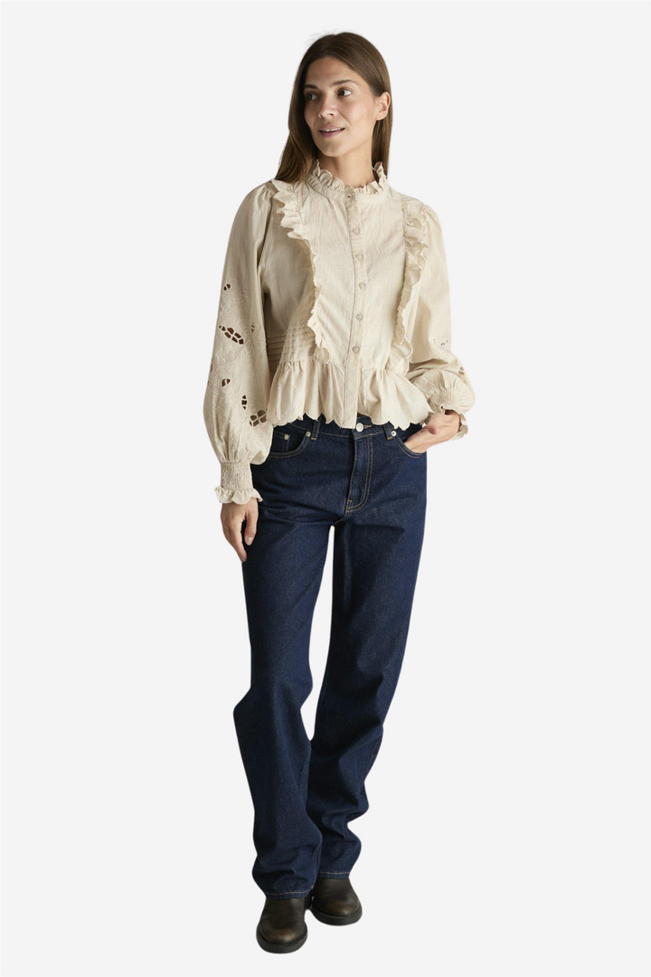 Neo Noir Bluser & Skjorter Petrine Embroidery Blouse Sand