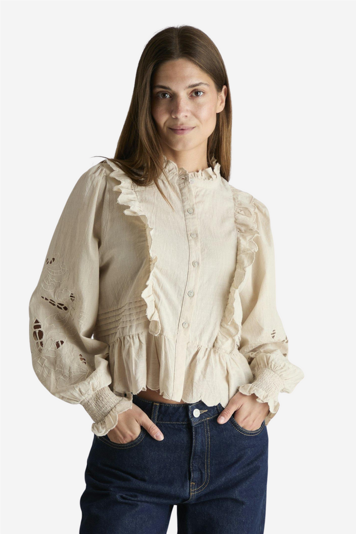 Neo Noir Bluser & Skjorter Petrine Embroidery Blouse Sand