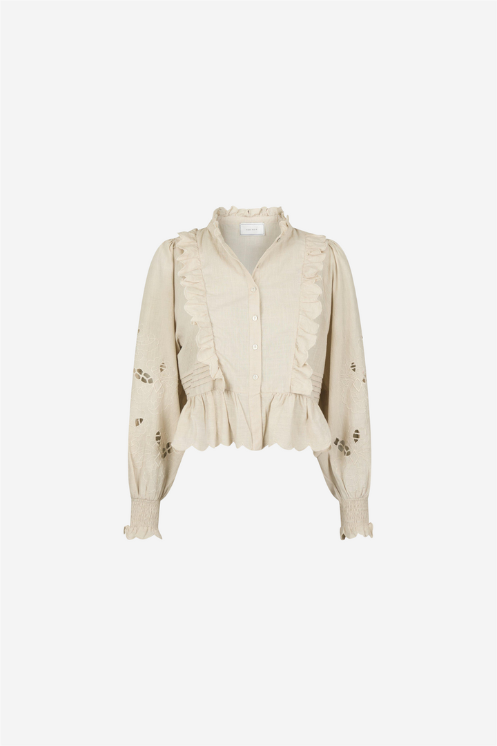 Neo Noir Bluser & Skjorter Petrine Embroidery Blouse Sand