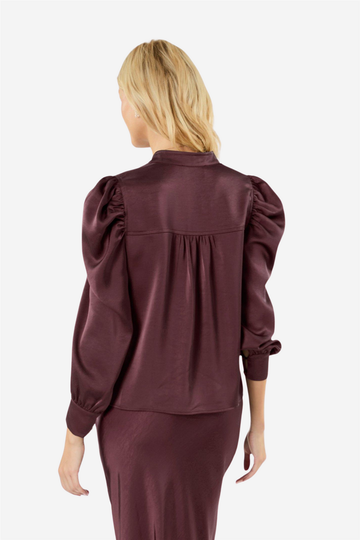 Neo Noir Bluser &amp; Skjorter Rosslyn Heavy Sateen Blouse Burgundy