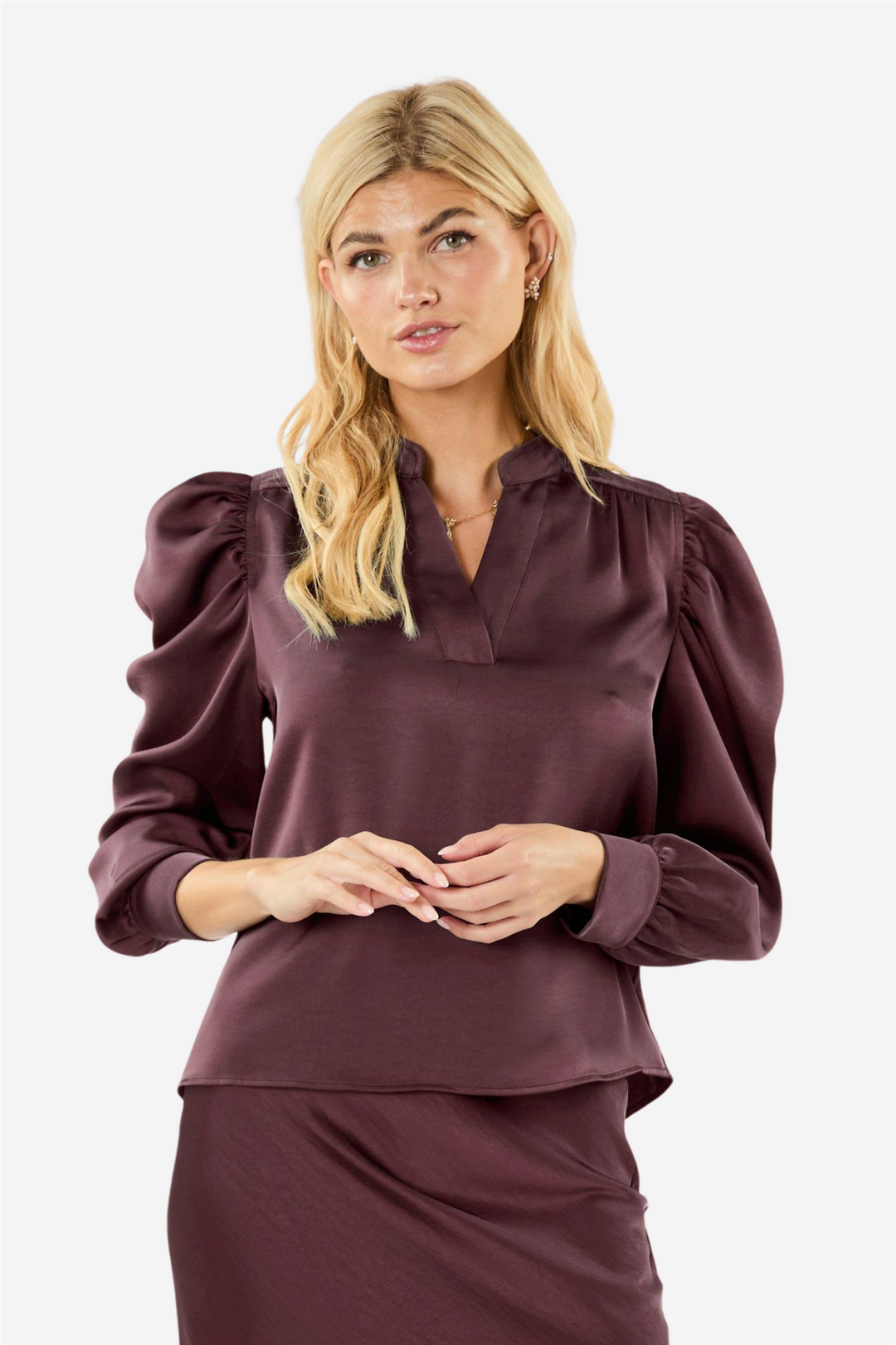 Neo Noir Bluser &amp; Skjorter Rosslyn Heavy Sateen Blouse Burgundy