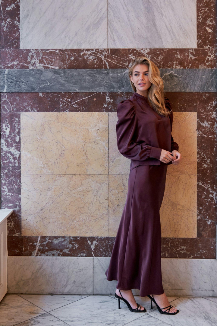 Neo Noir Bluser &amp; Skjorter Rosslyn Heavy Sateen Blouse Burgundy