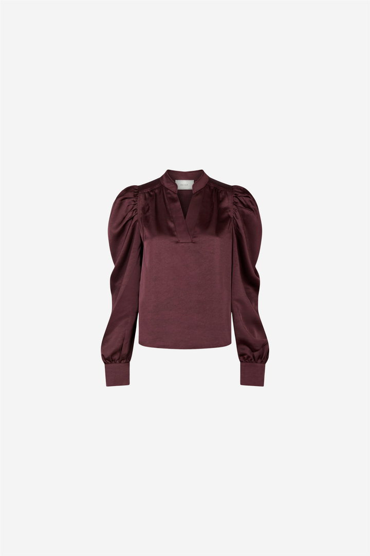 Neo Noir Bluser &amp; Skjorter Rosslyn Heavy Sateen Blouse Burgundy