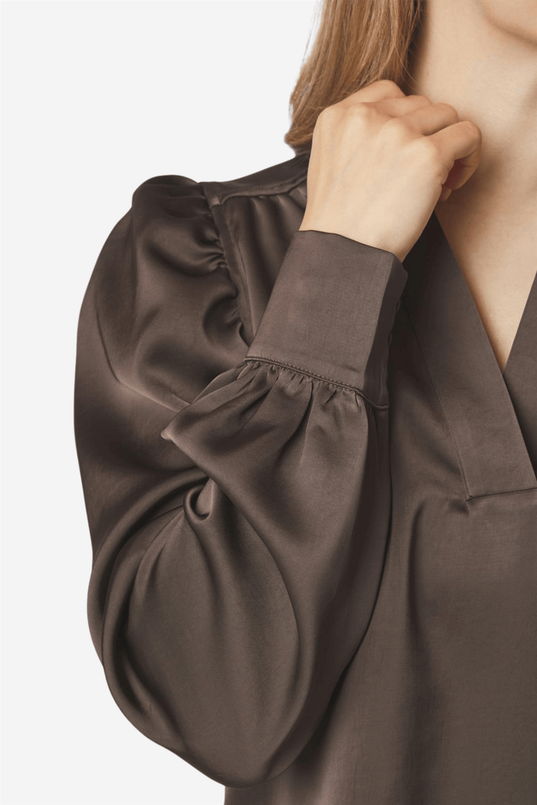 Neo Noir Bluser &amp; Skjorter Rosslyn Heavy Sateen Blouse Dark Brown