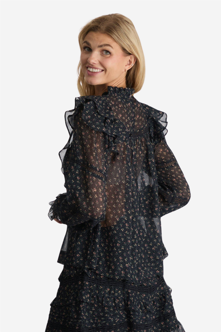 Neo Noir Bluser & Skjorter Sarna Mini Rose Blouse Black