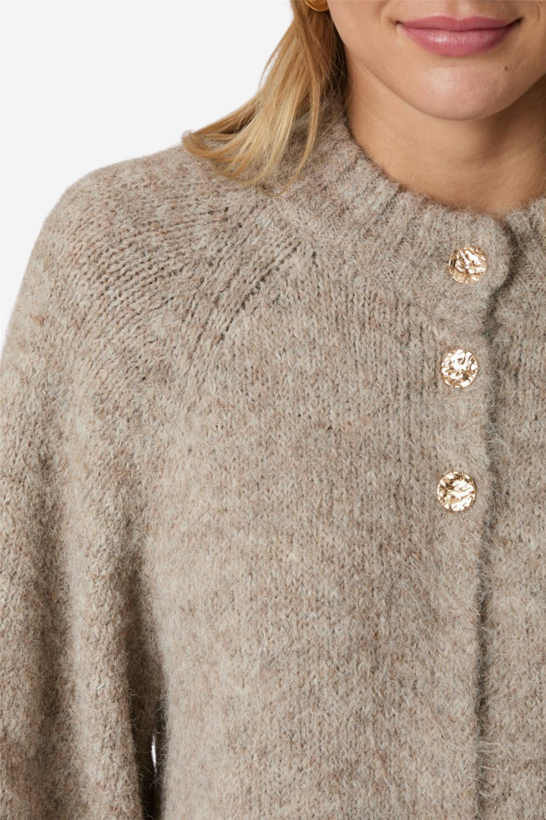 Neo Noir Genser &amp; Cardigan Benuta Fluffy Knit Cardigan Beige Melange