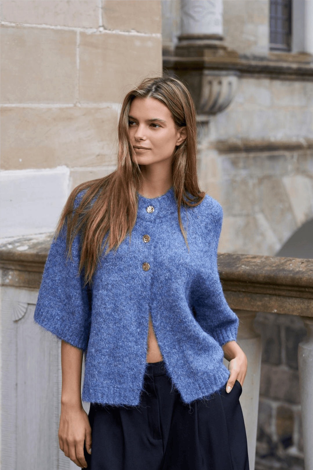 Neo Noir Genser &amp; Cardigan Benuta Fluffy Knit Cardigan Smoke Blue