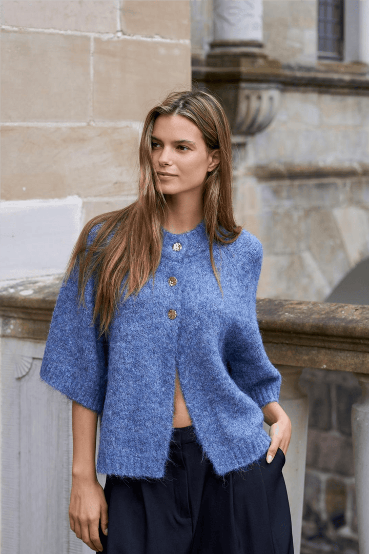 Neo Noir Genser &amp; Cardigan Benuta Fluffy Knit Cardigan Smoke Blue