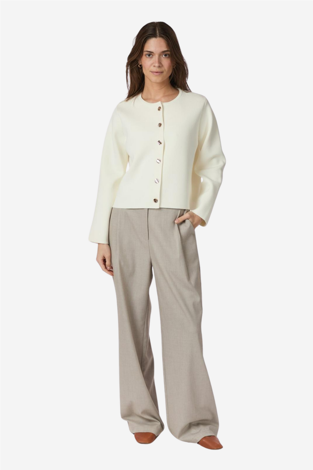 Neo Noir Genser & Cardigan Limi Smooth Knit Cardigan	Off White