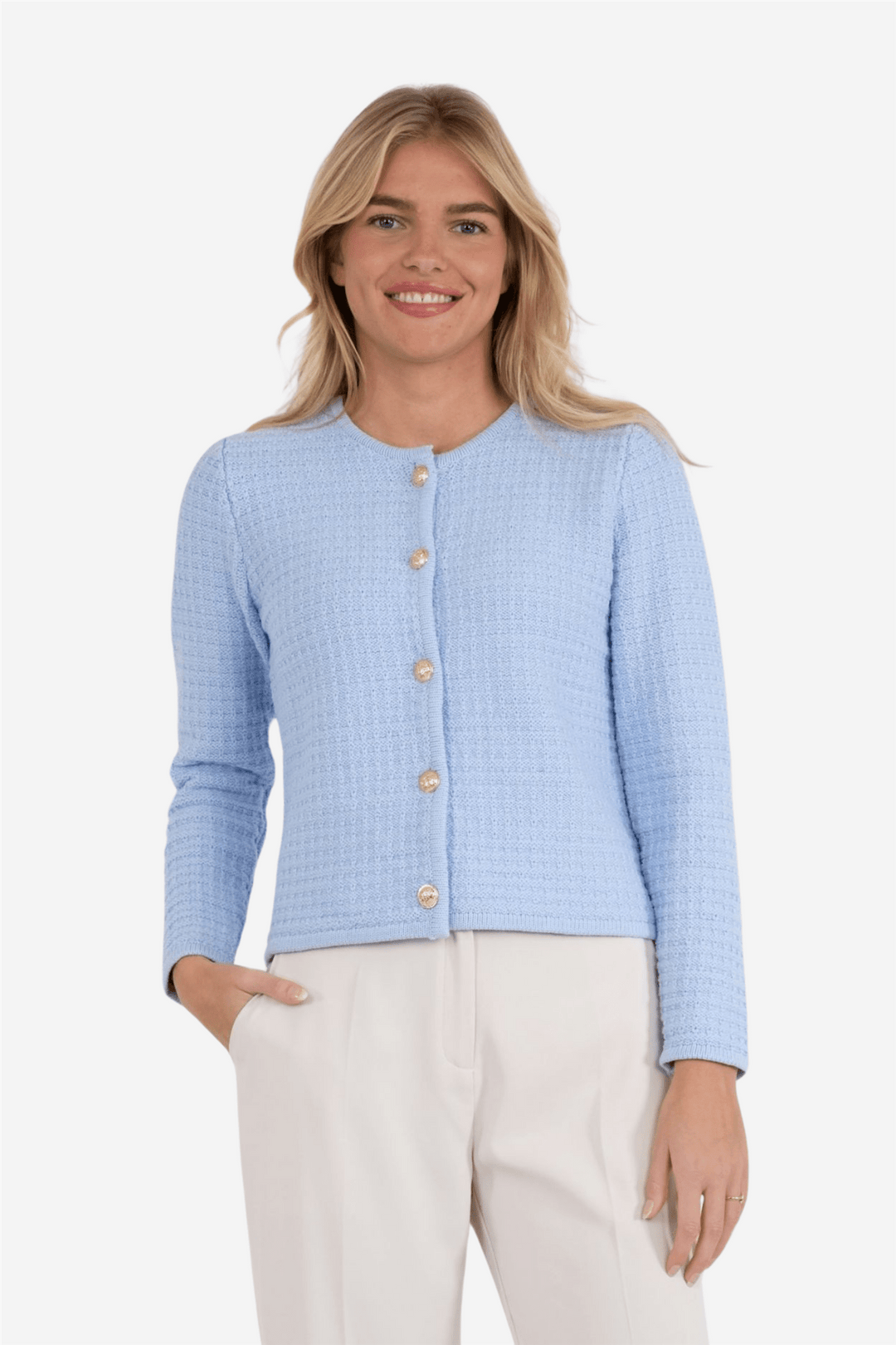 Blue knitted jacket discount
