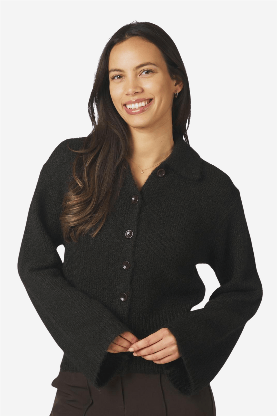 Neo Noir Genser &amp; Cardigan Ramera Fluffy Knit Cardigan Dark Brown