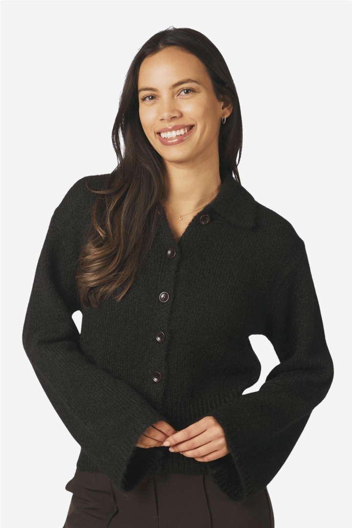 Neo Noir Genser &amp; Cardigan Ramera Fluffy Knit Cardigan Dark Brown