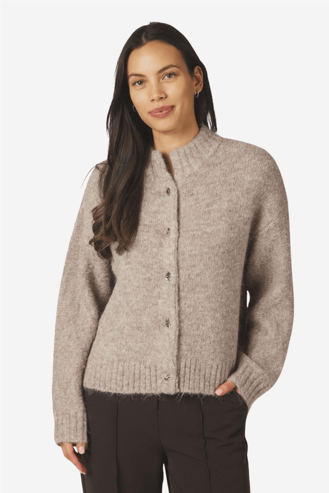Neo Noir Genser &amp; Cardigan Taura Fluffy Knit Cardigan Beige Melange