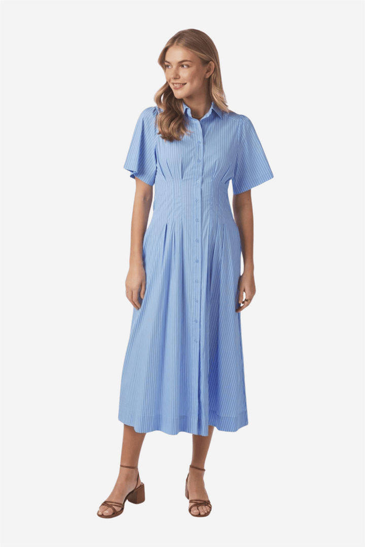Neo Noir Kjoler &amp; jumpsuits Baia Stripe Poplin Dress Light Blue