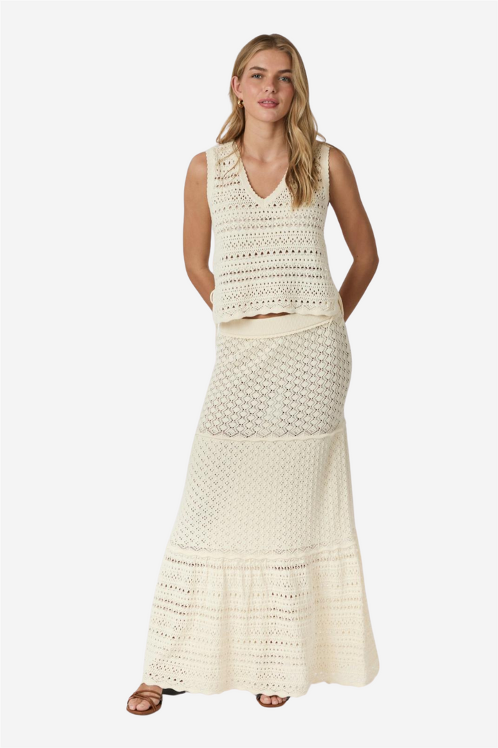 Neo Noir Skjørt Pillina Crochet Knit Skirt Creme