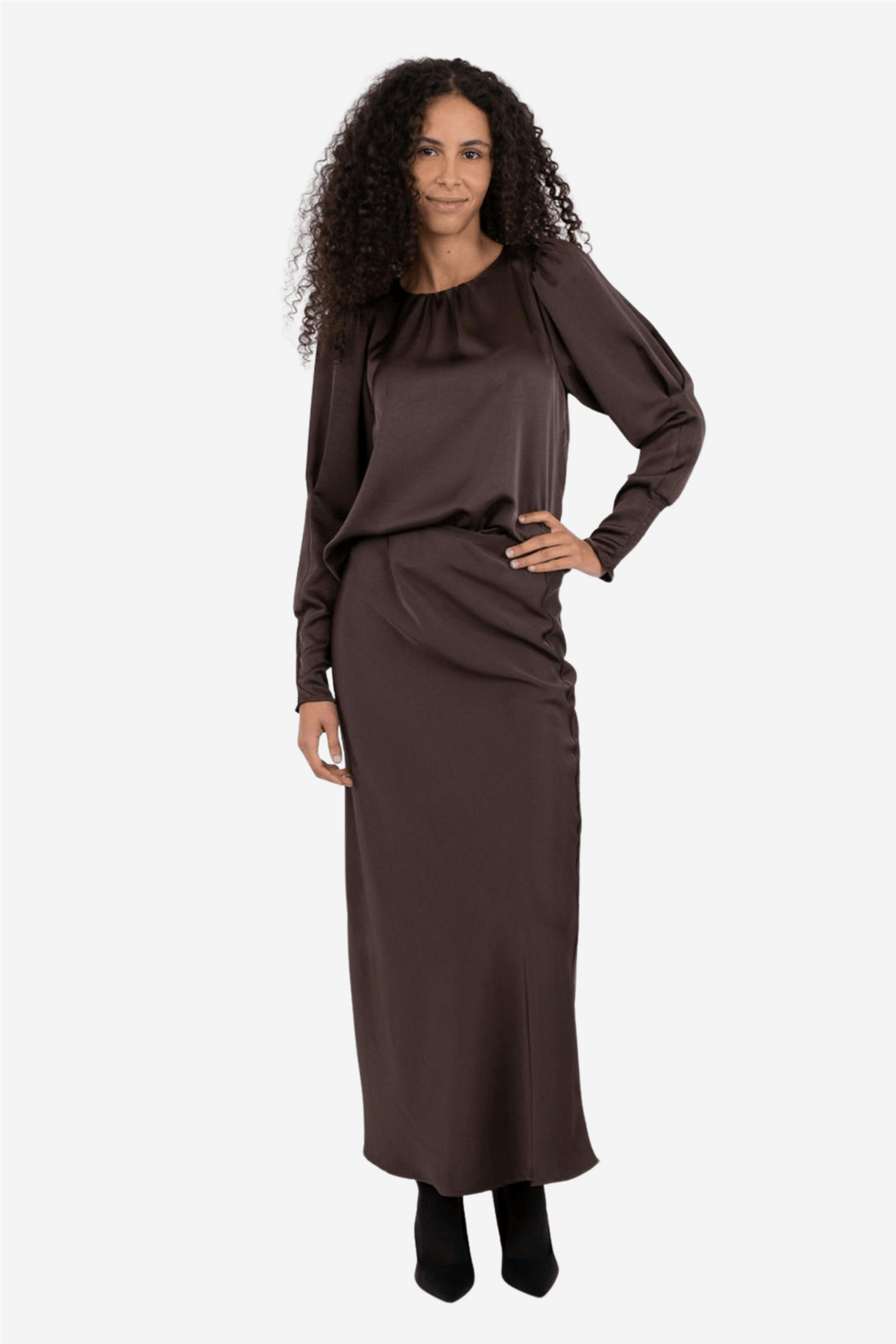 Neo Noir Skjørt Vicky Heavy Sateen Skirt Dark Brown