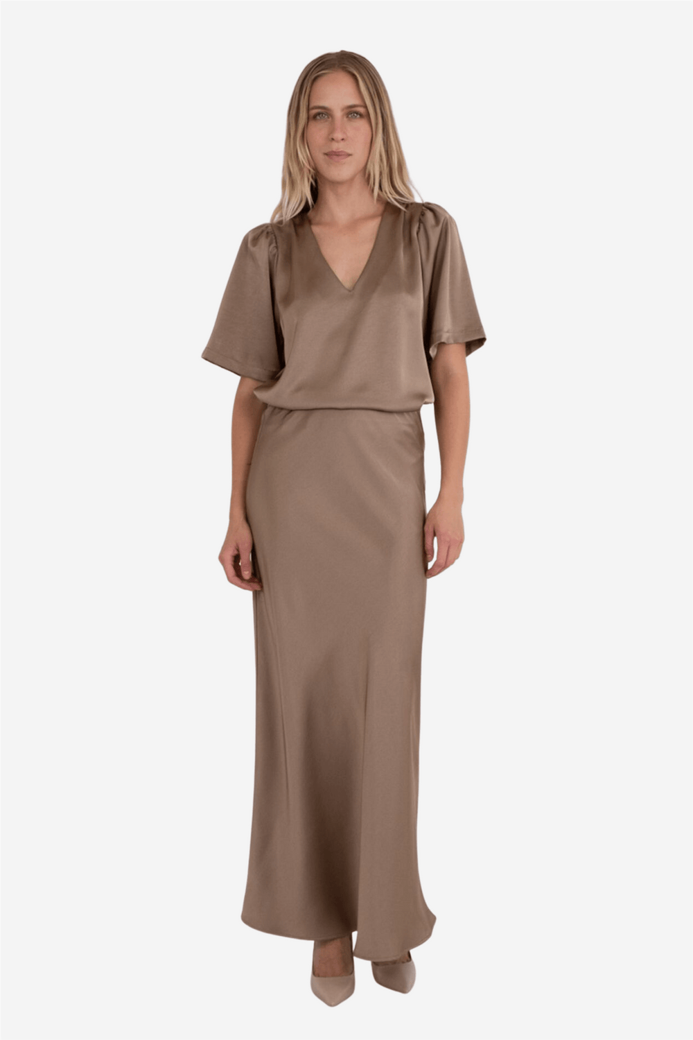 Neo Noir Skjørt Vicky Heavy Sateen Skirt Dark Taupe