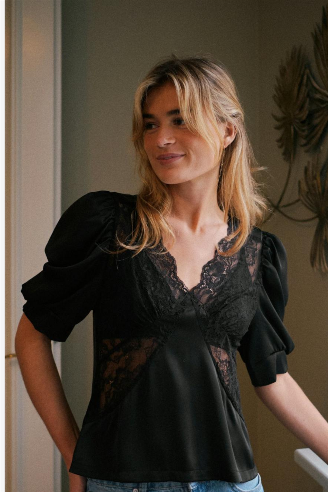 Neo Noir Topper & t-skjorter Ambrosi Lace Blouse Black