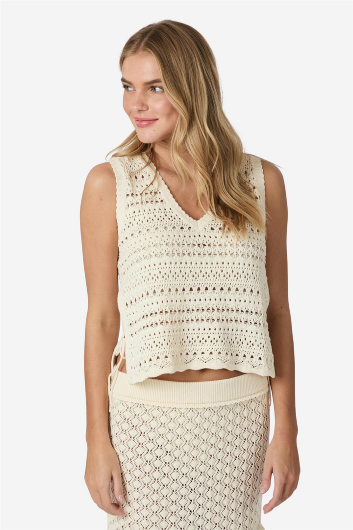 Neo Noir Topper & t-skjorter Catana Crochet Knit Top Creme