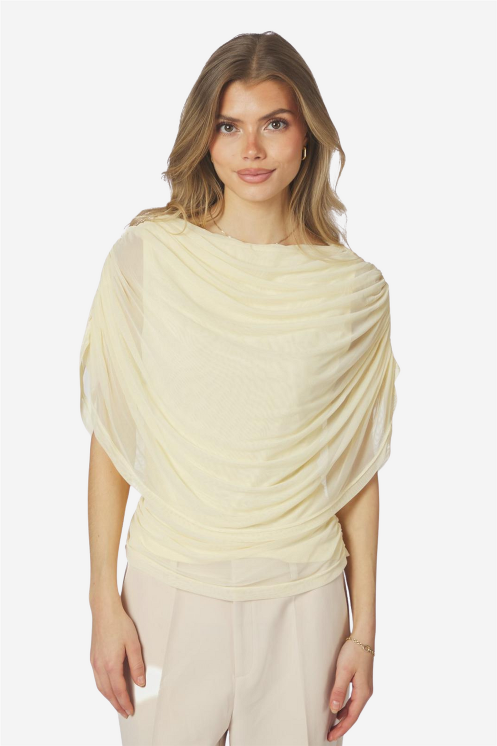 Neo Noir Topper & t-skjorter Cottuna Drapy Mesh Top Light Yellow