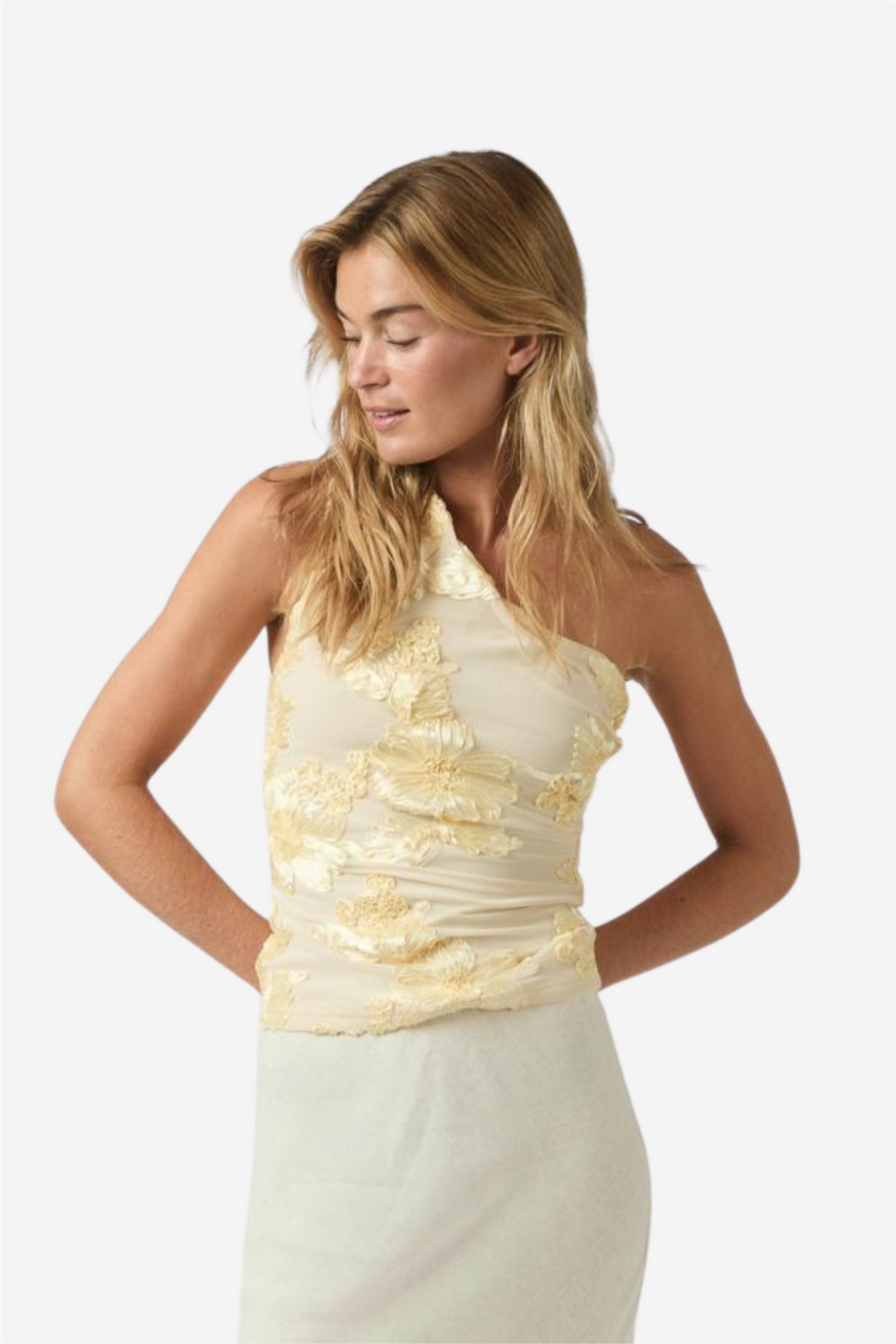 Neo Noir Topper & t-skjorter Florini Big Flower Mesh Top Light Yellow