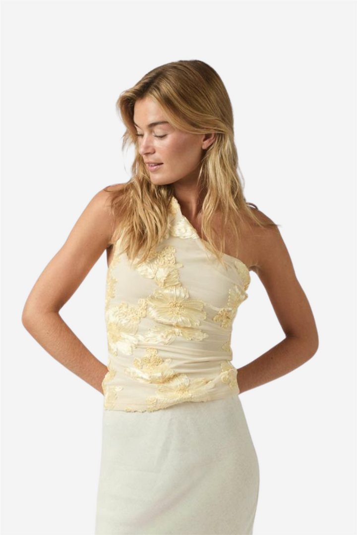 Neo Noir Topper & t-skjorter Florini Big Flower Mesh Top Light Yellow