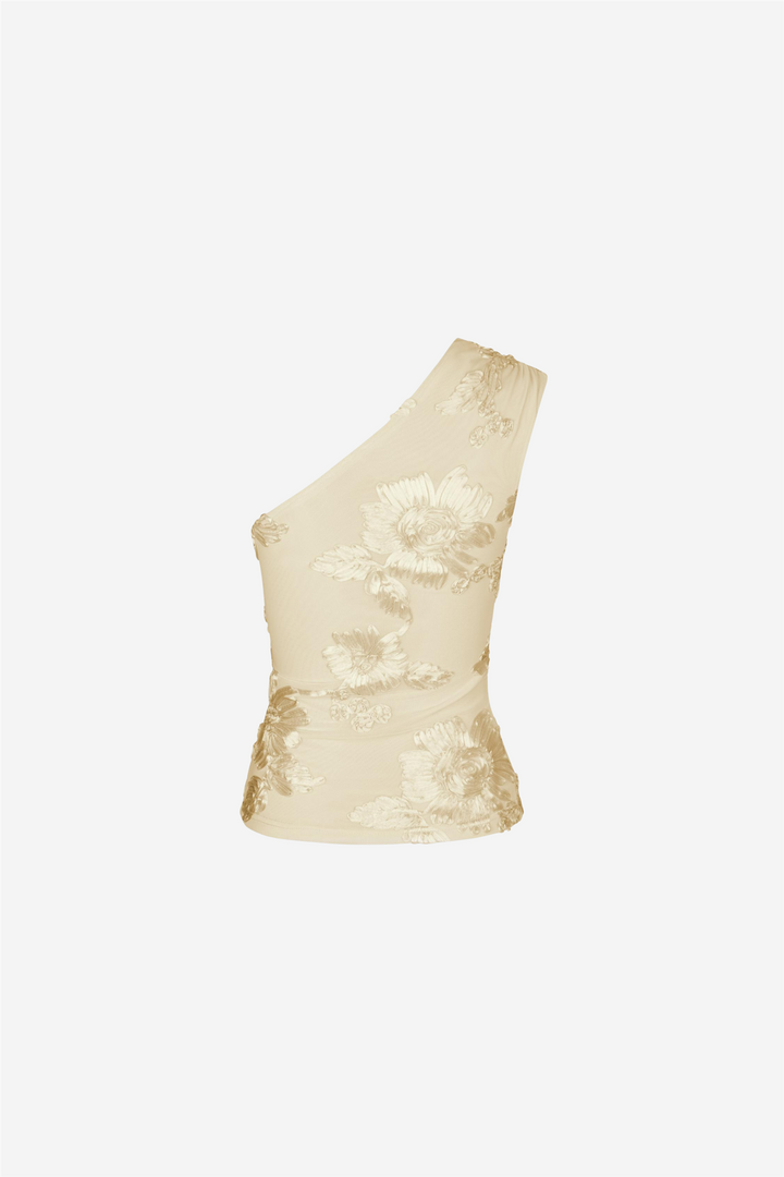 Neo Noir Topper & t-skjorter Florini Big Flower Mesh Top Light Yellow