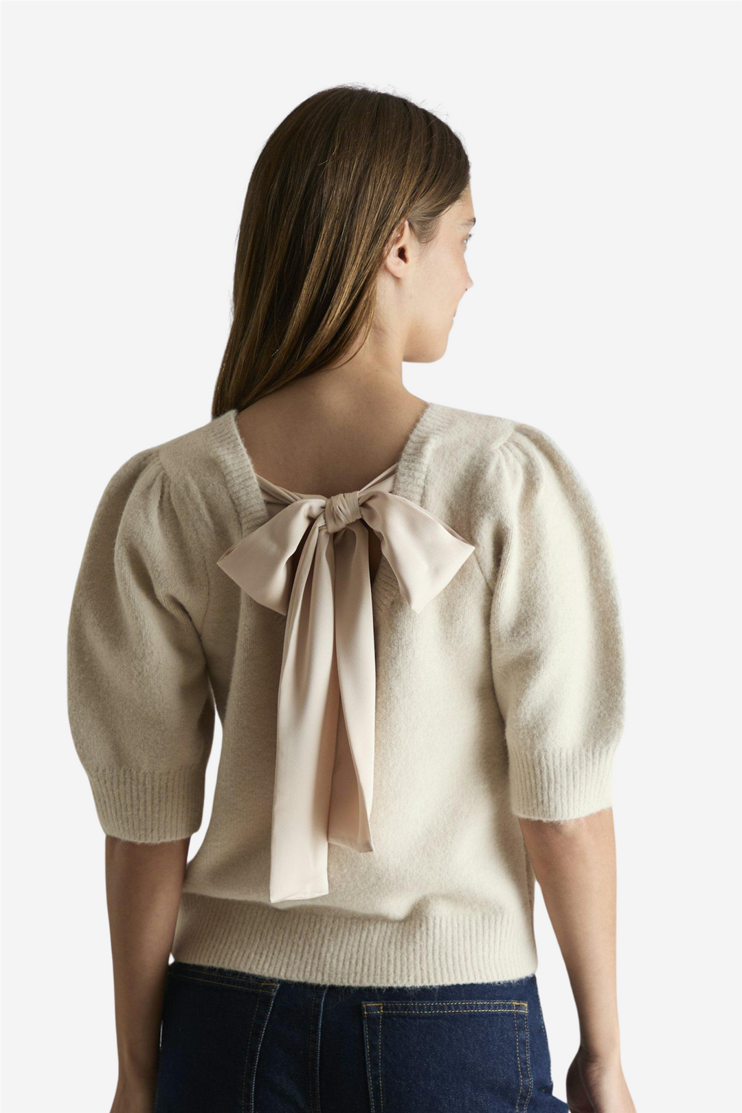 Neo Noir Topper & t-skjorter Martha Bow Knit Tee Ivory