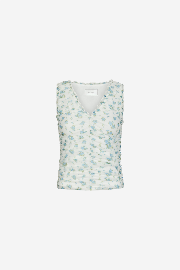 Neo Noir Topper & t-skjorter Nicolla Mesh Botanical Top Light Blue